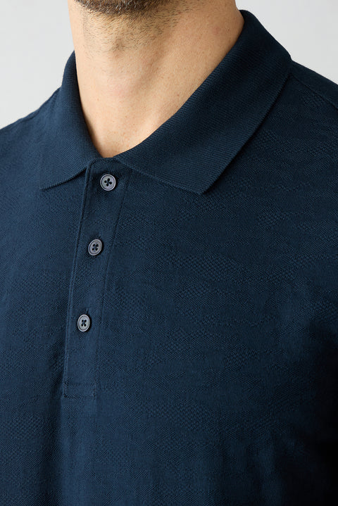 Dark Navy Regular Fit Polo Collar Cotton Mercerized T-shirt