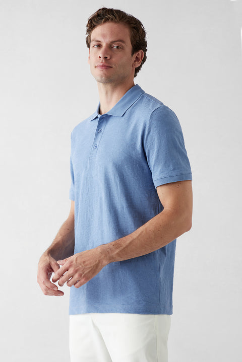 Aviator Blue Regular Fit Polo Collar Cotton Mercerized T-shirt