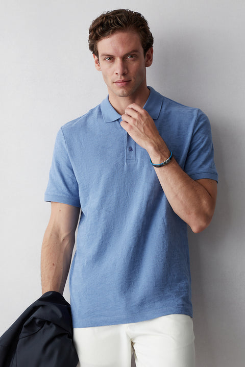 Aviator Blue Regular Fit Polo Collar Cotton Mercerized T-shirt
