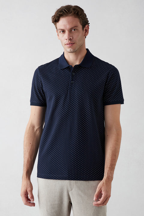 Dark Navy Regular Fit Polo Neck Knitted T-shirt