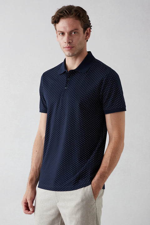 Dark Navy Regular Fit Polo Neck Knitted T-shirt