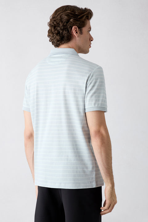 Light Blue Regular Fit Crew Neck Striped Cotton T-shirt