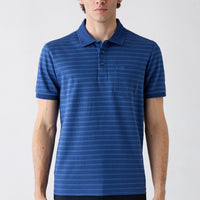 Navy Blue Regular Fit Crew Neck Striped Cotton T-shirt
