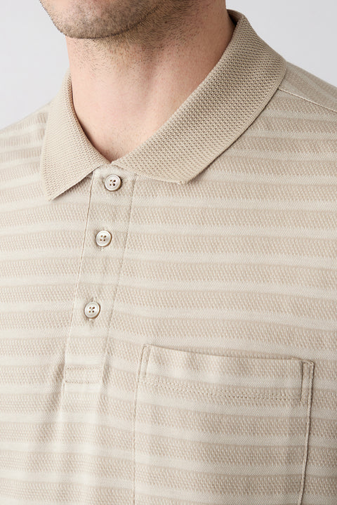 Light Beige Regular Fit Crew Neck Striped Cotton T-shirt