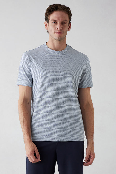 White Regular Fit Crew Neck Striped Cotton T-shirt