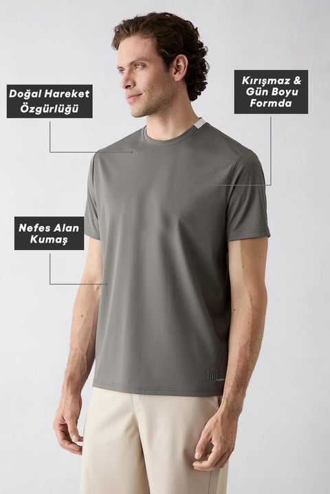Light Gray Regular Fit Crew Neck Plain T-shirt
