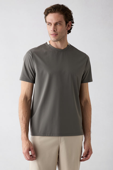 Light Gray Regular Fit Crew Neck Plain T-shirt