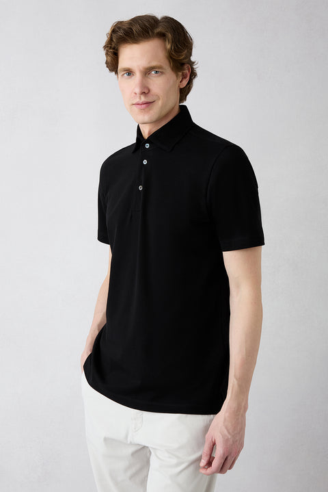 Siyah Regular Fit Pamuk Düğmeli Polo Yaka Tişört