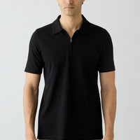 Siyah Regular Fit %100 Pamuk Fermuarlı Polo Yaka Tişört