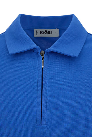  Mavi Regular Fit %100 Pamuk Fermuarlı Polo Yaka Tişört