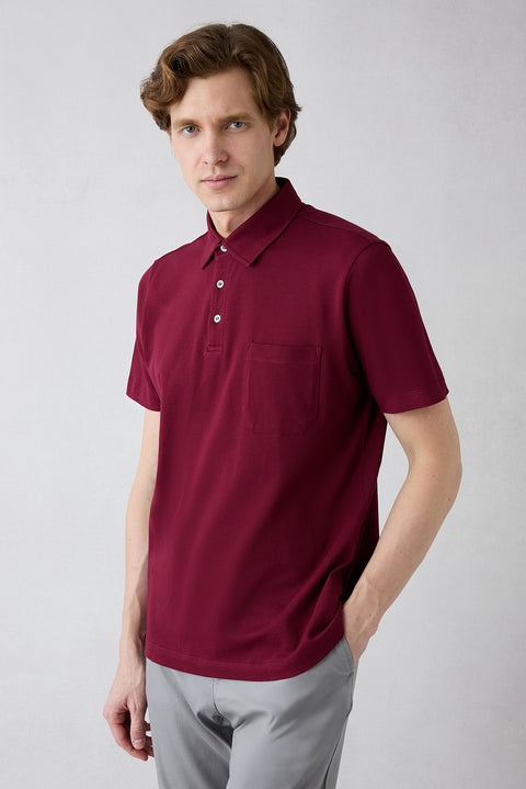 Açık Bordo Regular Fit Pamuk Düğmeli Cepli Polo Yaka Tişört