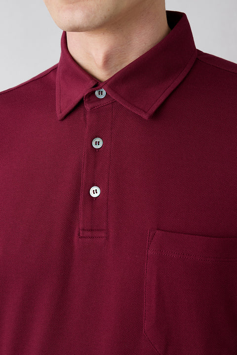 Açık Bordo Regular Fit Pamuk Düğmeli Cepli Polo Yaka Tişört