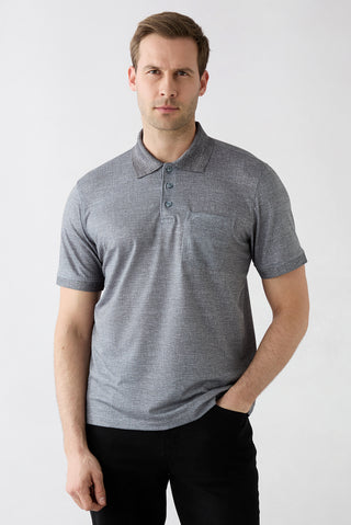  Siyah Regular Fit Desenli Nakışlı Cepli Düğmeli Polo Yaka Tişört