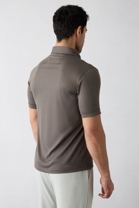 Orta Kahve Regular Fit Çizgili Cepli Düğmeli Polo Yaka Tişört