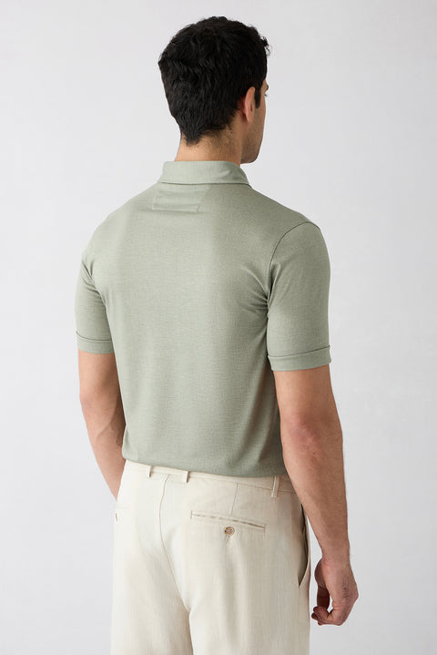 Açık Haki Regular Fit Çizgili Cepli Düğmeli Polo Yaka Tişört