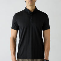 Siyah Slim Fit Desenli Düğmeli Polo Yaka Tişört