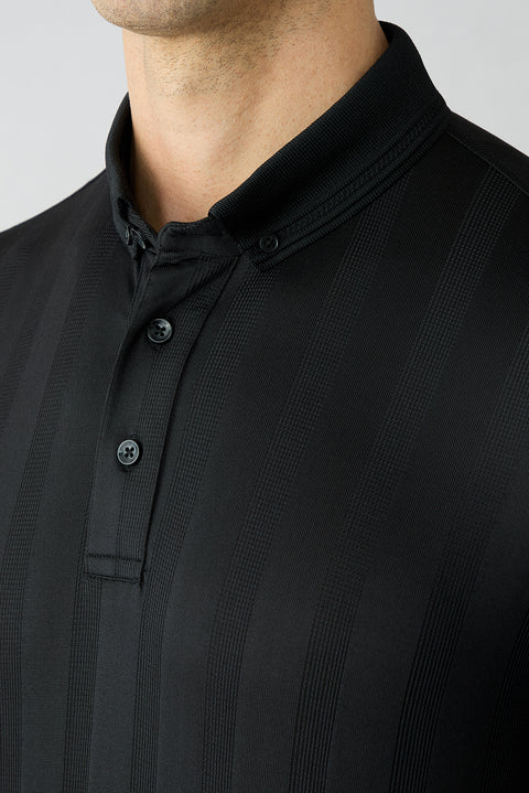 Siyah Slim Fit Desenli Düğmeli Polo Yaka Tişört