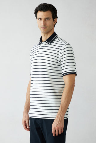  Beyaz Çizgili Regular Fit Düğmeli Polo Yaka Tişört