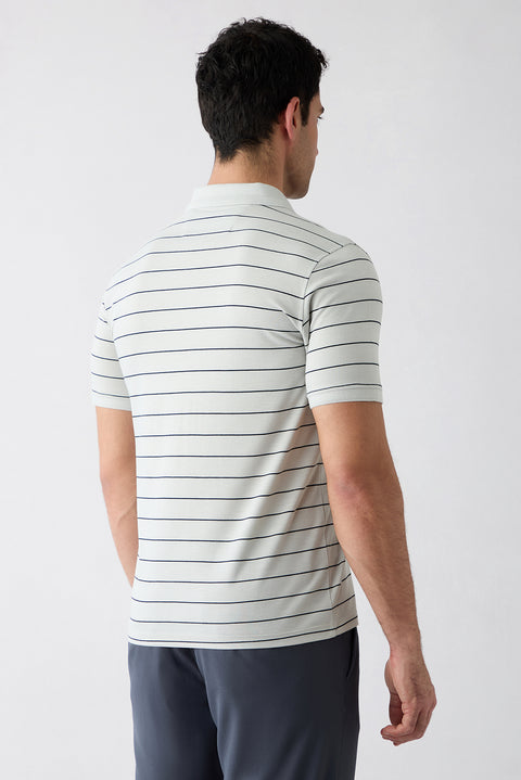 Açık Gri Regular Fit Çizgili Cepli Düğmeli Polo Yaka Tişört
