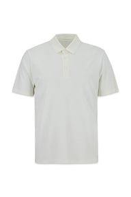  Beyaz Dikişsiz Regular Fit Polo Yaka Örme Lyocell İpek Karışımlı Tişört