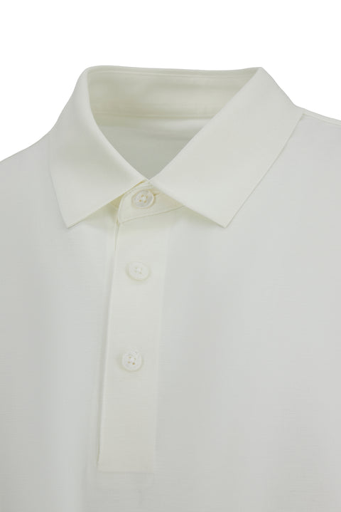 White Regular Fit Polo Collar Knitted Silk Blend T-shirt