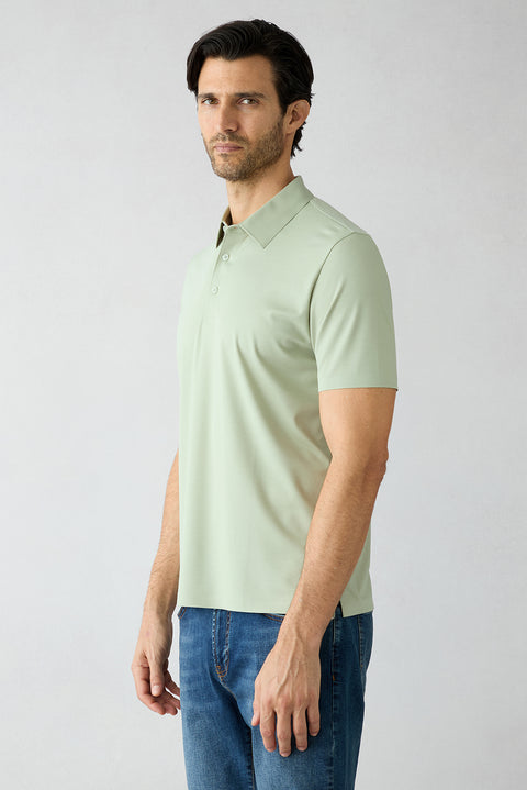 Küf Yeşili Dikişsiz Regular Fit Polo Yaka Örme Lyocell İpek Karışımlı Tişört