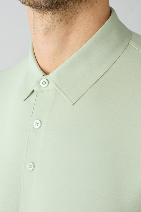Küf Yeşili Dikişsiz Regular Fit Polo Yaka Örme Lyocell İpek Karışımlı Tişört