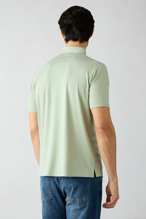 Küf Yeşili Dikişsiz Regular Fit Polo Yaka Örme Lyocell İpek Karışımlı Tişört