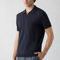 Açık Lacivert Düğmesiz Polo Yaka Regular Fit Desenli Örme Tişört
