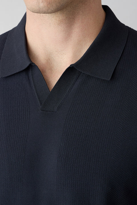 Açık Lacivert Düğmesiz Polo Yaka Regular Fit Desenli Örme Tişört