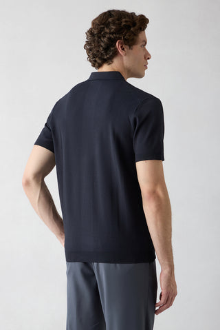  Açık Lacivert Düğmesiz Polo Yaka Regular Fit Desenli Örme Tişört
