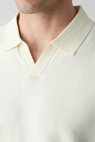  Ekru Düğmesiz Polo Yaka Regular Fit Desenli Örme Tişört