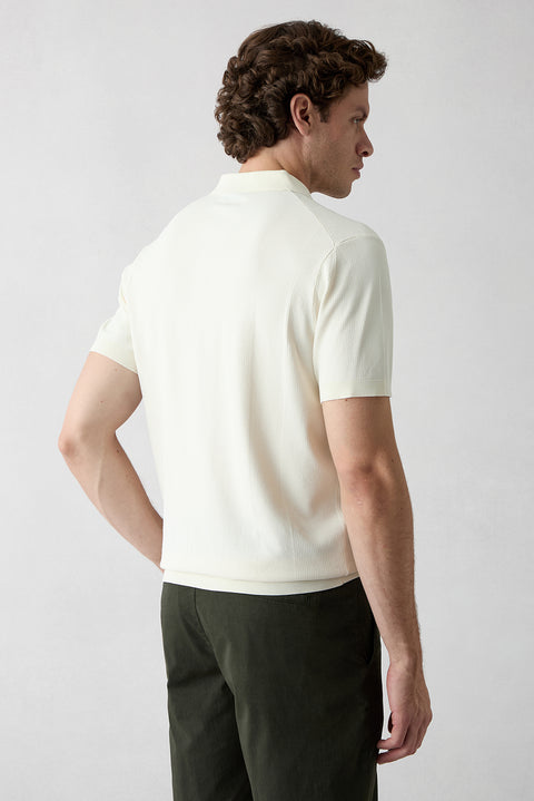 Ecru Regular Fit Polo Neck Knitwear T-shirt