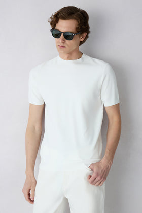 White Crew Neck Regular Fit Knitted T-Shirt