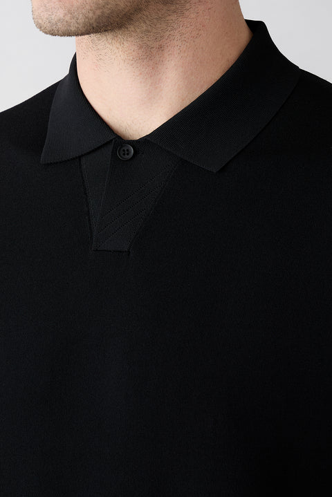 Siyah Regular Fit Düğmeli Polo Yaka Örme Tişört