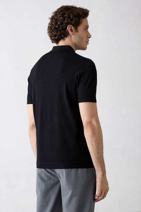 Siyah Regular Fit Düğmeli Polo Yaka Örme Tişört