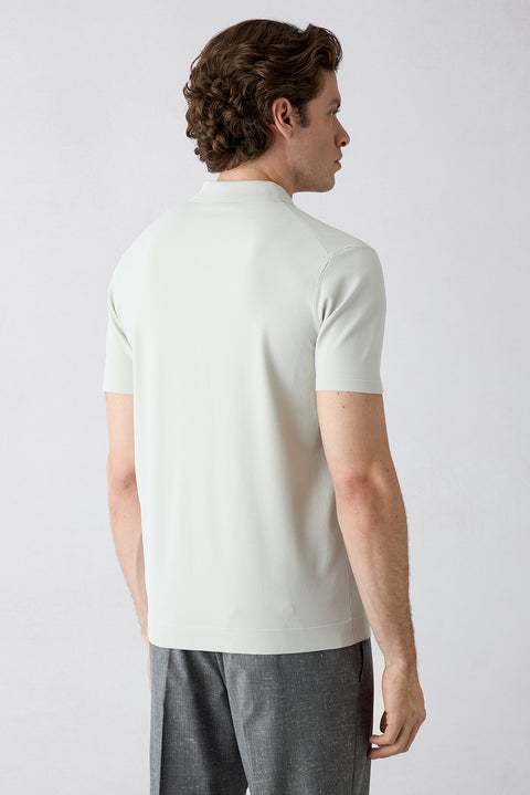 Mid-Grey Regular Fit Buttoned Polo Neck Knitted T-Shirt