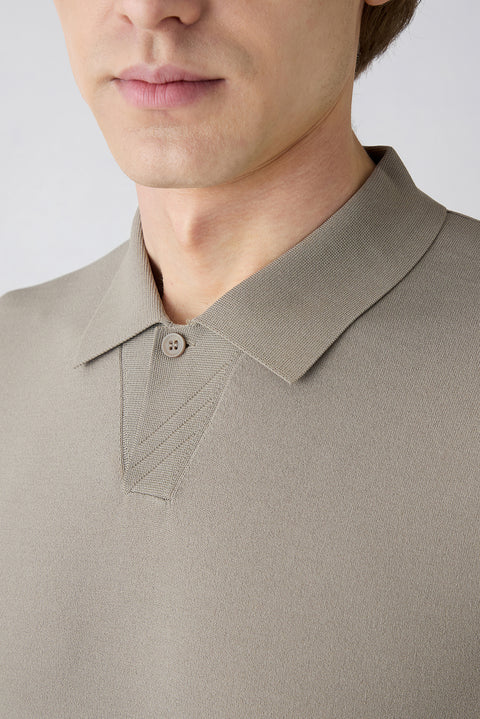 Medium Mink Regular Fit Button-Up Polo Collar Knit T-Shirt