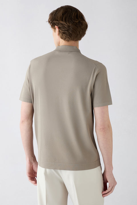 Medium Mink Regular Fit Button-Up Polo Collar Knit T-Shirt