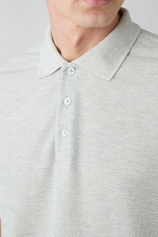  Açık Gri Melanj Regular Fit Keten Karışımlı Desenli Düğmeli Polo Yaka Tişört
