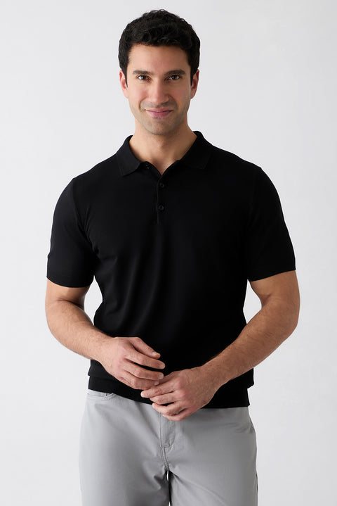 Siyah Regular Fit Düğmeli Polo Yaka Örme Tişört