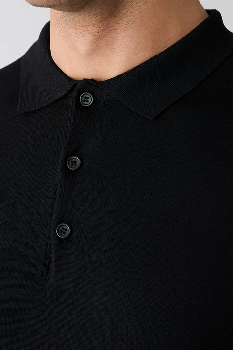 Siyah Regular Fit Düğmeli Polo Yaka Örme Tişört