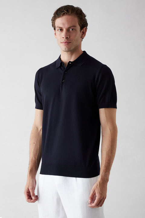 Koyu Lacivert Regular Fit Düğmeli Polo Yaka Örme Tişört