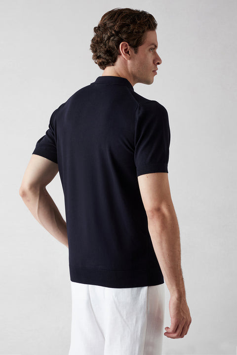 Koyu Lacivert Regular Fit Düğmeli Polo Yaka Örme Tişört