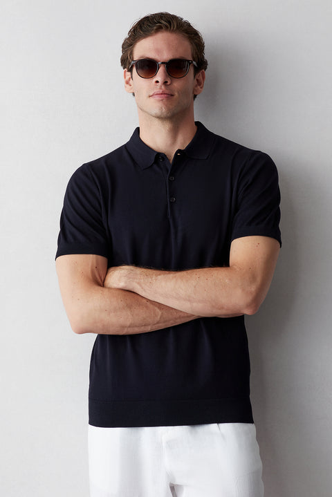 Koyu Lacivert Regular Fit Düğmeli Polo Yaka Örme Tişört