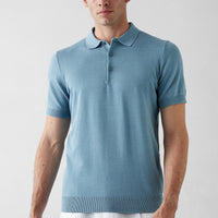 Açık Mavi Regular Fit Düğmeli Polo Yaka Örme Tişört