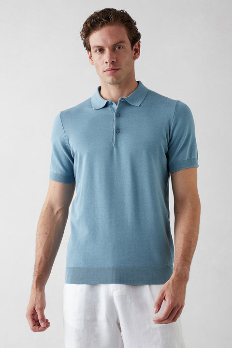 Açık Mavi Regular Fit Düğmeli Polo Yaka Örme Tişört