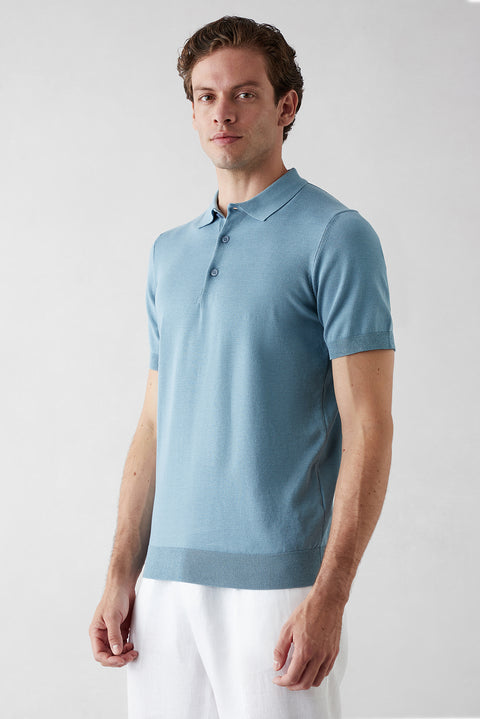 Açık Mavi Regular Fit Düğmeli Polo Yaka Örme Tişört