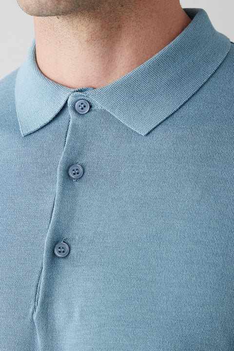Açık Mavi Regular Fit Düğmeli Polo Yaka Örme Tişört