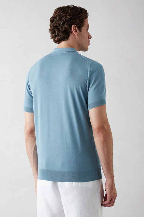Açık Mavi Regular Fit Düğmeli Polo Yaka Örme Tişört